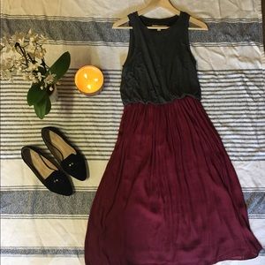Ann Taylor Loft Merlot and grey midi dress